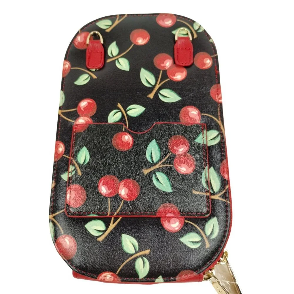 Monarque Mary Englebright Cherries Crossbody Clutch Sling Zip Purse Bag Pockets - Picture 2 of 6
